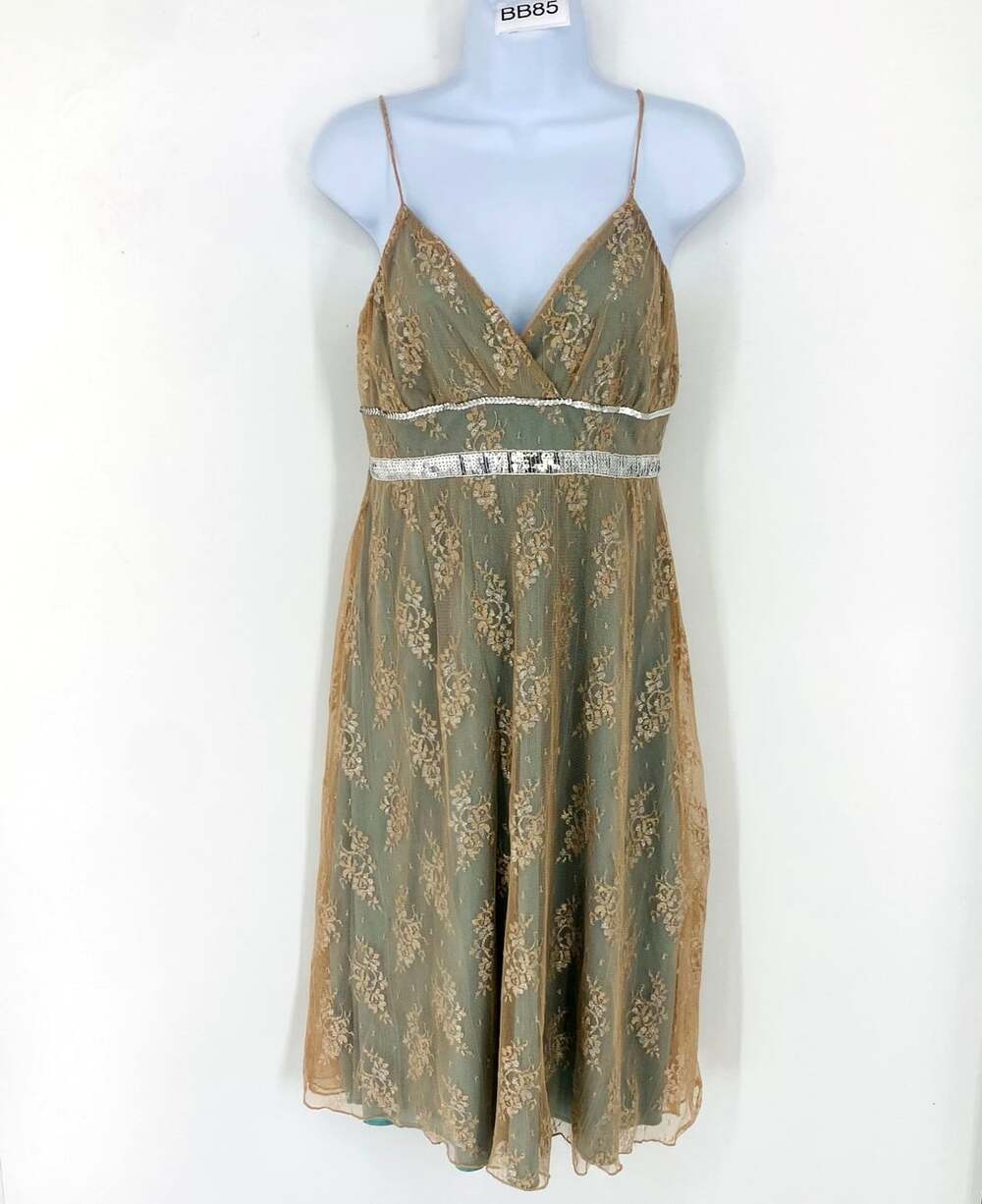 Vintage Y2K Hourglass Blue Nude Lace Overlay Formal Dress L Romantic Fairy